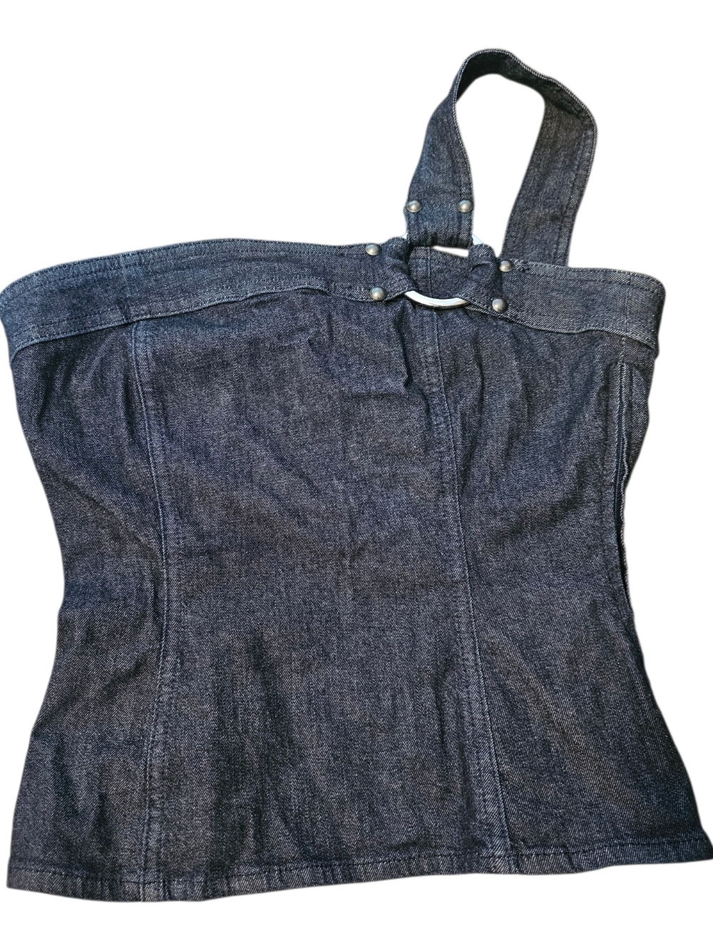 Vintage Y2K Moschino Jeans Top Italian Denim One Shoulder Strap Side Zip - US 4